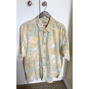 COOKE STREET HONOLULU HAWAIIAN SHIRT 2XL Yellow Lt Green White Hibiscus ALOHA!